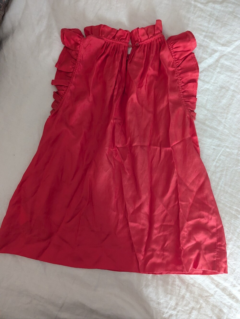 Marie Oliver Silk Cotton Blend Coral Ruffle Neck Sleeveless Blouse Top XS - Picture 5 of 5